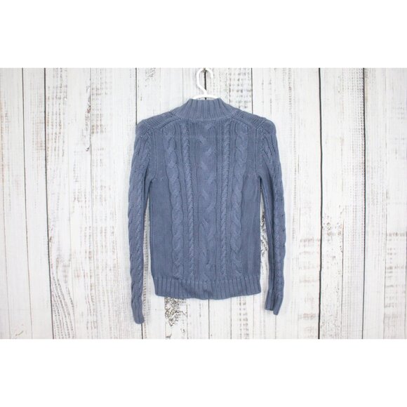 LL Bean Double L Cable Sweater Zip Cardigan Blue Size XS - Picture 7 of 10